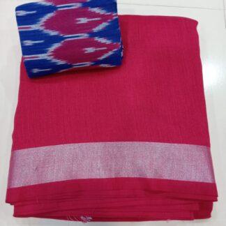 Soft Lenin cotton saree with ikkat one mtr blouse