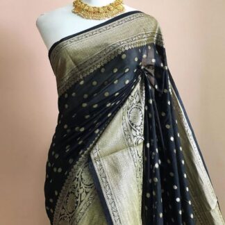 Semi jorjet silk dyeble zari scurt buti soft silk banarasi saree