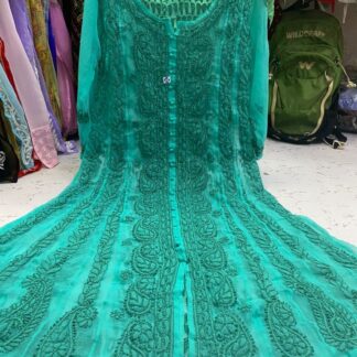 Georgette tone to tone back panel work anarkali