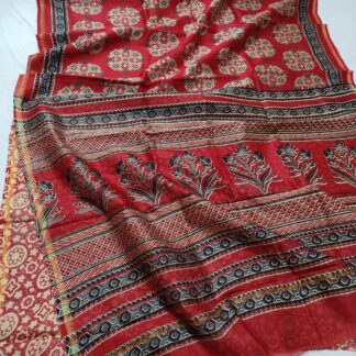 Ajrak chanderi  block printed cotton silk saree with blouse