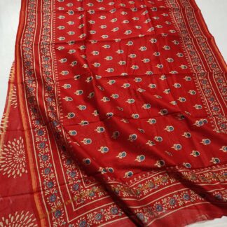 Handloom chanderi ajrak block printed cotton silk saree with blouse