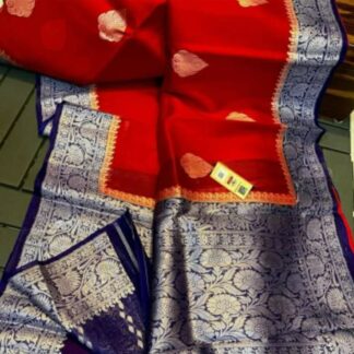 Semi kora silk dyeble zari border buta soft silk banarasi saree