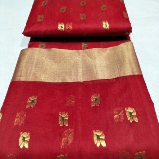 Original chanderi Handloom pure katan organza silk (silk by silk)Meena buti saree with blouse.