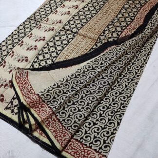Original  Handloom black chanderi  bagru hand block printed cotton silk saree with blouse.