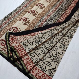 Original  Handloom cream chanderi  bagru hand block printed cotton silk saree with blouse.