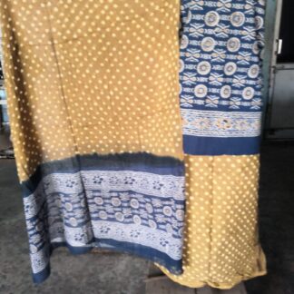 Hand block Blue and Red steem decharge print suit with bandh