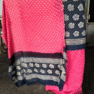 Hand block Pink and Black decharge print suit with bandh