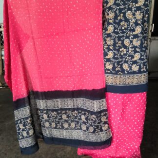 Hand blocK Black and Pink decharge print suit with bandh