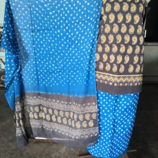Hand blocK Grey and Blue decharge print suit with bandh