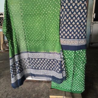 Hand blocK Grey and Green decharge print suit with bandh