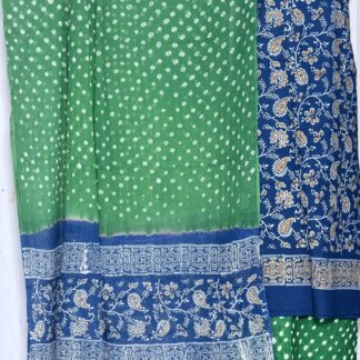 Hand blocK Green and Blue decharge print suit with bandh