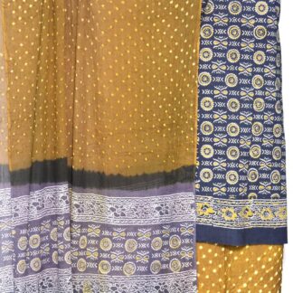 Hand blocK Grey and Yellow decharge print suit with bandh