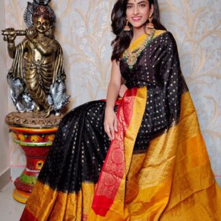 Black-Golden-yellow Warm silk dyeable zari  saree