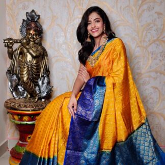 Golden Yellow Warm silk dyeable zari  saree