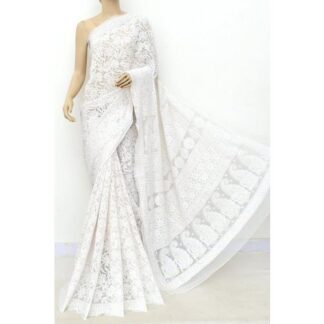 Georgette Party Wear Lucknowi Chikankari Saree, With Blouse Piece, 6.25 Meter