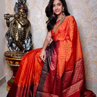 Orange-Red Warm silk dyeable zari  saree