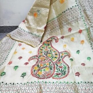 Aakriti Printed Semi Tussar Kantha Saree, 5.5 m (separate blouse piece)