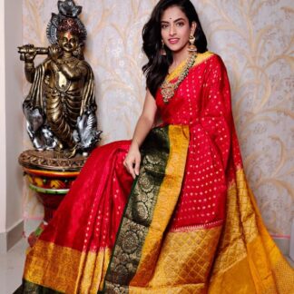 Red-golden-yellow Warm silk dyeable zari  saree