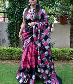 Mansi Casual Wear Batik Printed Cotton Saree, 5.5 m (separate blouse piece)