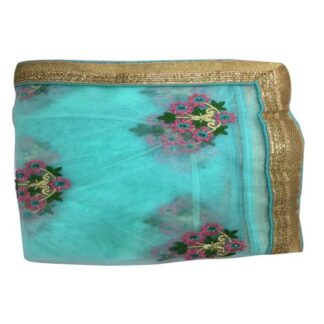 6.3 M Embroidered Fancy Zari Border Net Sarees, With blouse piece